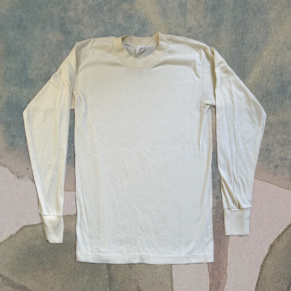 Vintage HEF-T Cream Single Stitch Long Sleeve Shirt Size Small 80's/90's